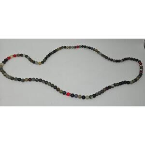 Natural Stone and Red Glass Beaded Choker Necklace 14" Boho Earthy Layering